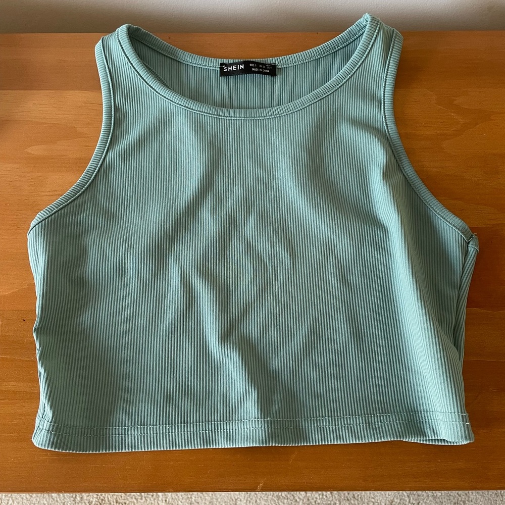 blue ribbed tank top